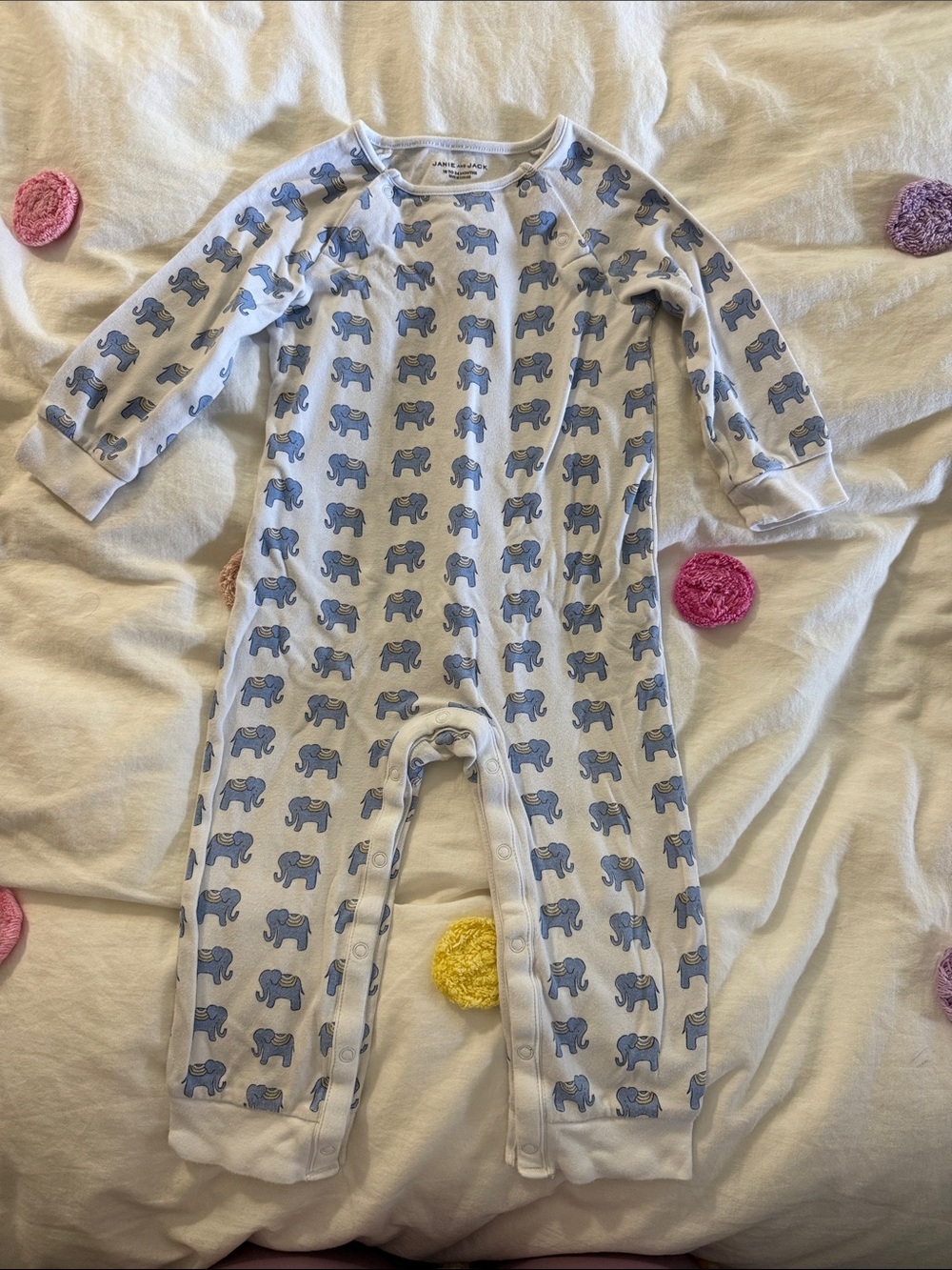Janie and Jack Blue Elephant Print Baby Footie
